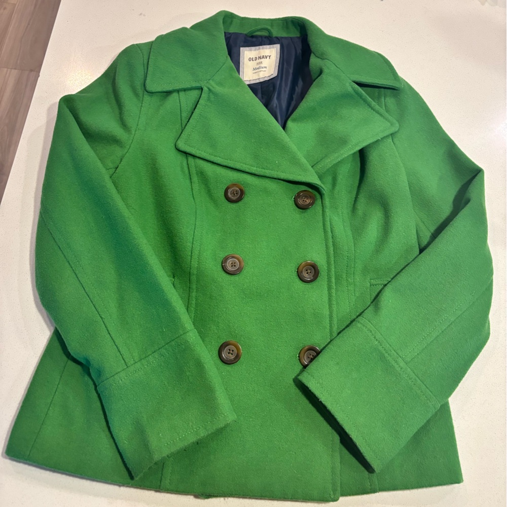 Old Navy Vibrant Green Peacoat with Dark Buttons